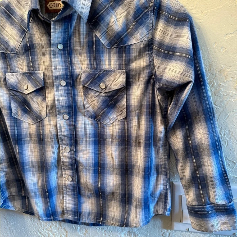 Cody James Blue Plaid Kids Western Long Sleeved Snap Front Cowboy Shirt Sz M